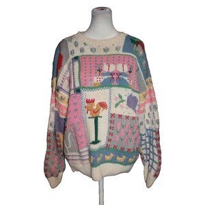 Vintage Northern Isles Hand Knitted Pullover Sweater Rooster Women's Size Large